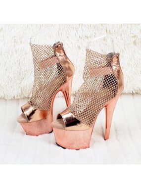 Rose Gold Stretch Rhinestone Mesh High Heel Platform Shoes Adore RM 765
